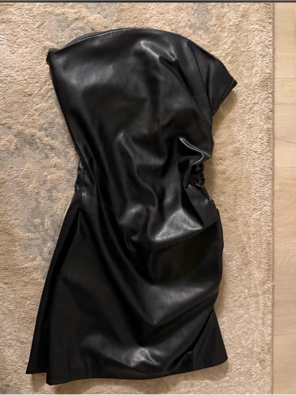 Zara Strapless Black Faux Leather Cocktail Dress